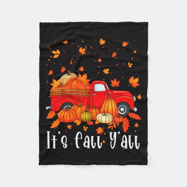 Cobertor De Velo It's Fall Y'all Pumpkin Truck Autumn Tree Hello Fa (Frente)