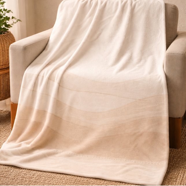 Cobertor De Velo Ivory Blush Waves Fleece Blanket (Ivory and blush waves with taupe trim for elevated coastal layering)