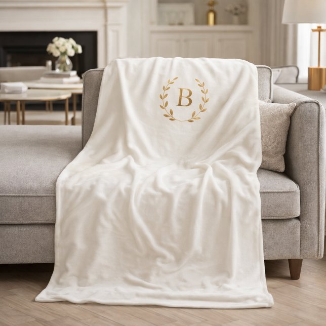 Cobertor De Velo Ivory gold monogrammed wreath elegant (Criador carregado)