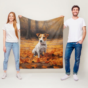 Cobertor De Velo Jack Russell entre Folhas de Outono Caindo Inspira