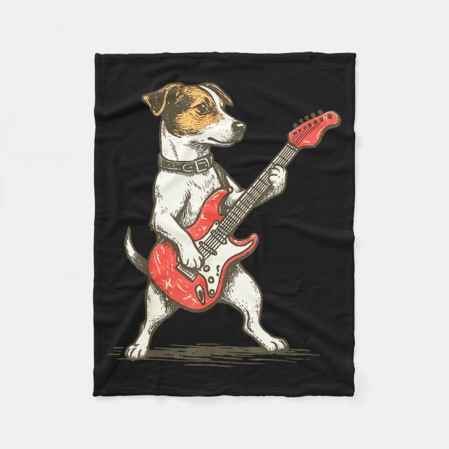 Cobertor De Velo Jack Russell Terrier Dog Playing Guitar Rocker Gui (Frente)