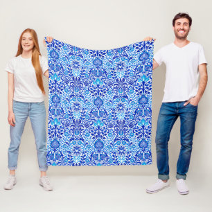 Cobertor De Velo Jacobean Floral Damask, Cobalt Azul e Branco