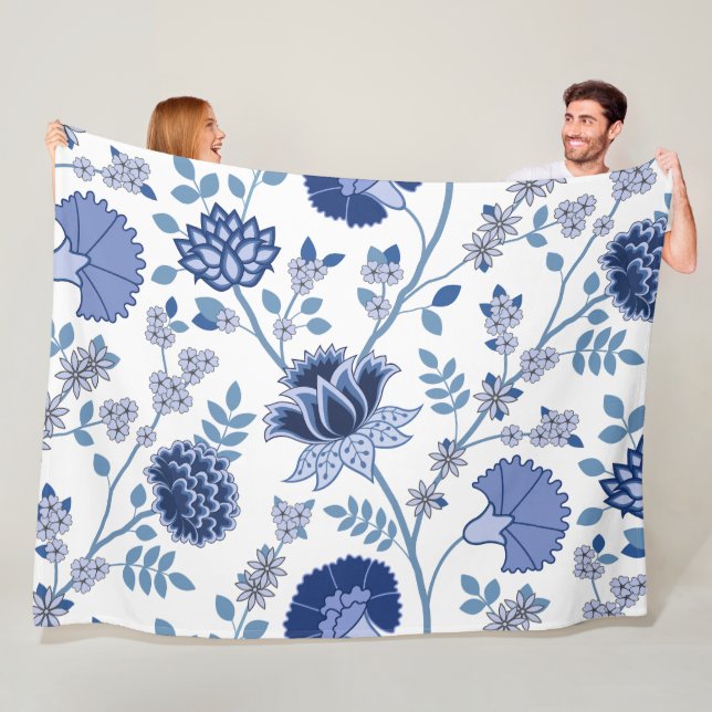 Cobertor De Velo Jacobean Floral Lg Pattern Blue em Branco (In Situ)