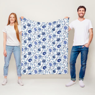 Cobertor De Velo Jacobean Floral Pattern Blue em Branco