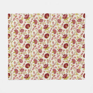 Cobertor De Velo Jacobean Floral Reds Pinks Dourado Cream