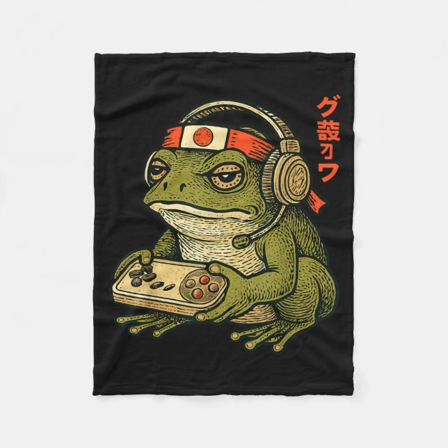Cobertor De Velo Japanese Gamer Frog Art Men Women Boys Funny Vinta (Frente)