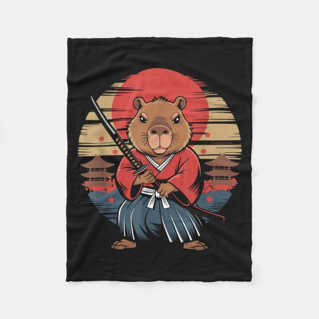 Cobertor De Velo Japanese Samurai Capybara  (Frente)