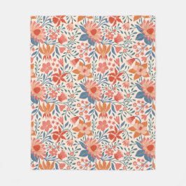 Cobertor De Velo Jardim Coral e Turquesa Floresce sobre Bege Suave