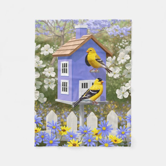 Cobertor De Velo Jardim de Flores do Bird House Americano Goldfinch (Frente)