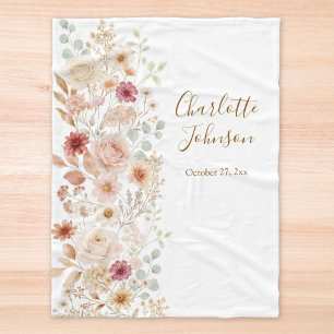 Cobertor De Velo Jardim de Rosas em Aquarela Monograma Floral Elega