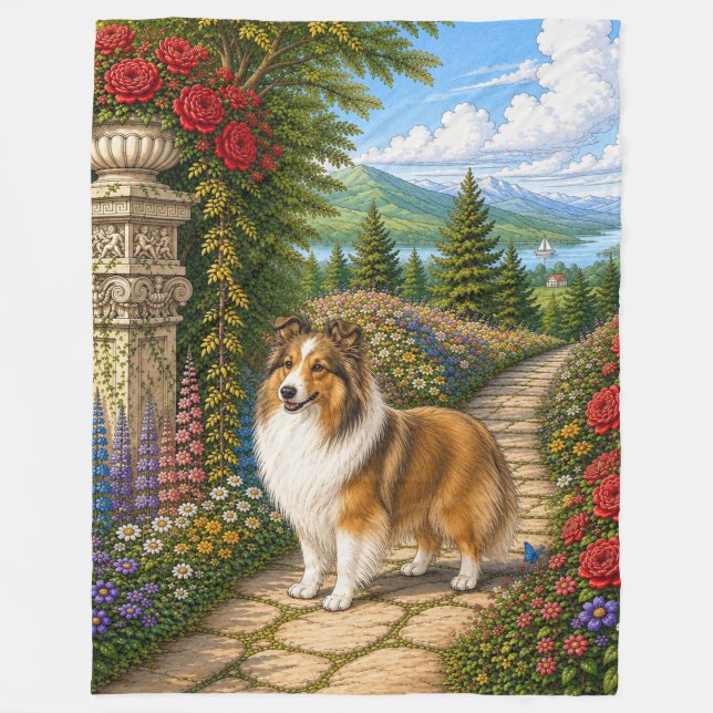 Cobertor De Velo Jardim Inglês Shetland Sheepdog (Frente)