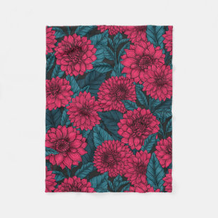 Cobertor De Velo Jardim Vermelho Dahlia/folhas azuis