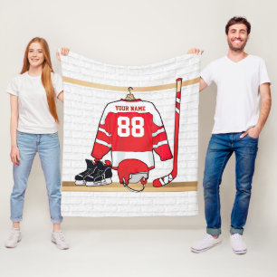 Cobertor De Velo Jérsei vermelho e branco personalizado do hóquei
