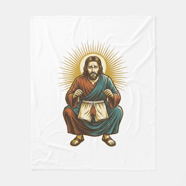 Cobertor De Velo Jesus Ajustando Cueca Incomoda no Meio da Agachada (Frente)