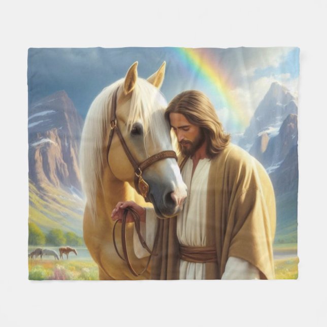 Cobertor De Velo Jesus com Cavalo de Palomino na Paisagem Cênica (Frente (Horizontal))