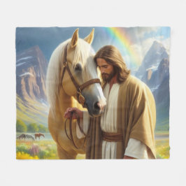 Cobertor De Velo Jesus com cavalo Palomino em paisagem cênica