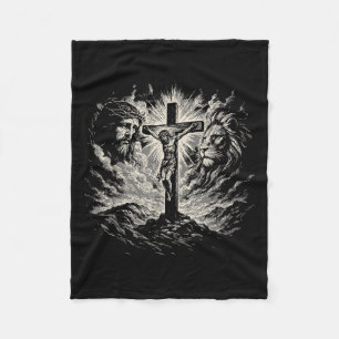 Cobertor De Velo Jesus Cruz Vintage Estilo 90s Leão de Judá Cristo