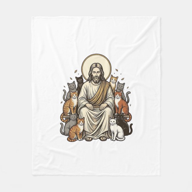 Cobertor De Velo Jesus e Gatos Vintage (Frente)