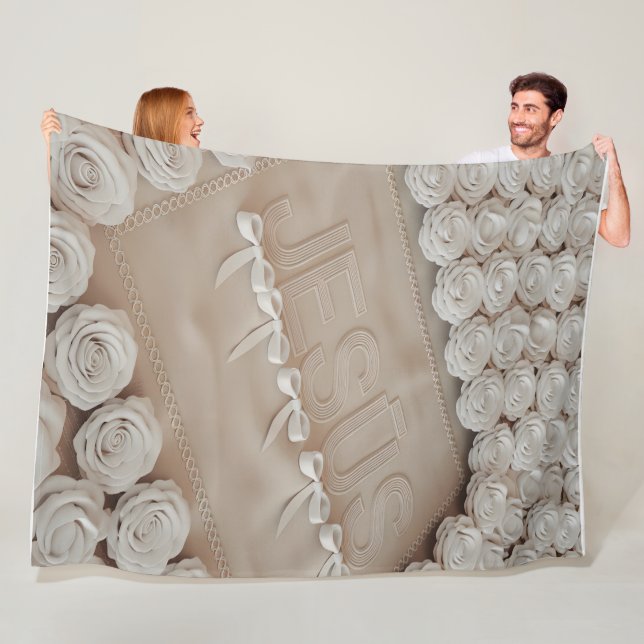 Cobertor De Velo JESÚS Fleece & Sherpa Blanket - Rosas brancas e (In Situ)