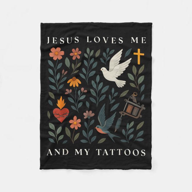 Cobertor De Velo Jesus Me Ama E Minhas Tatuagens  (Frente)
