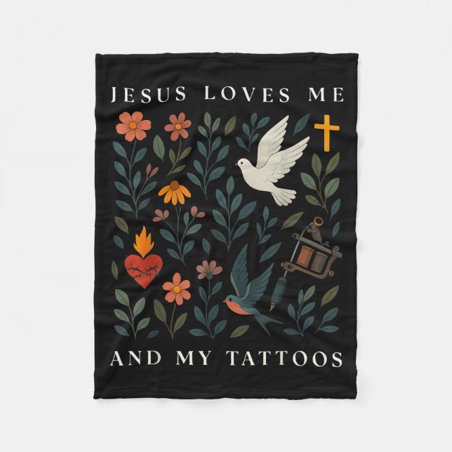 Cobertor De Velo Jesus Me Ama E Minhas Tatuagens  (Frente)