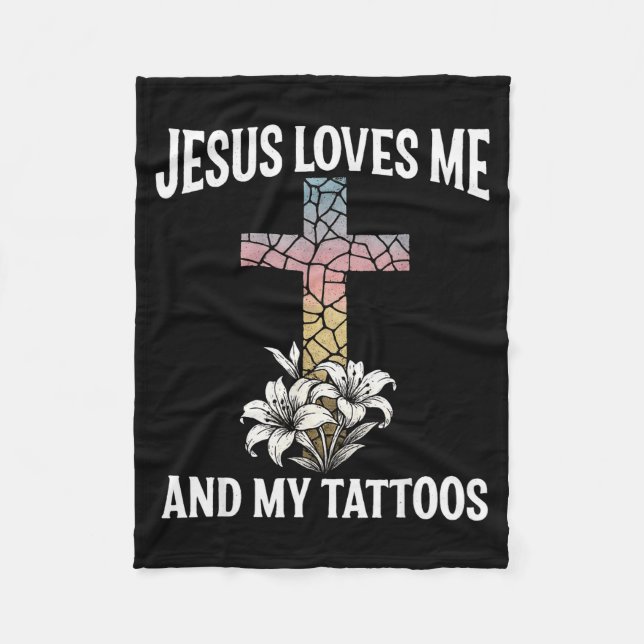 Cobertor De Velo Jesus Me Ama E Minhas Tatuagens _1  (Frente)