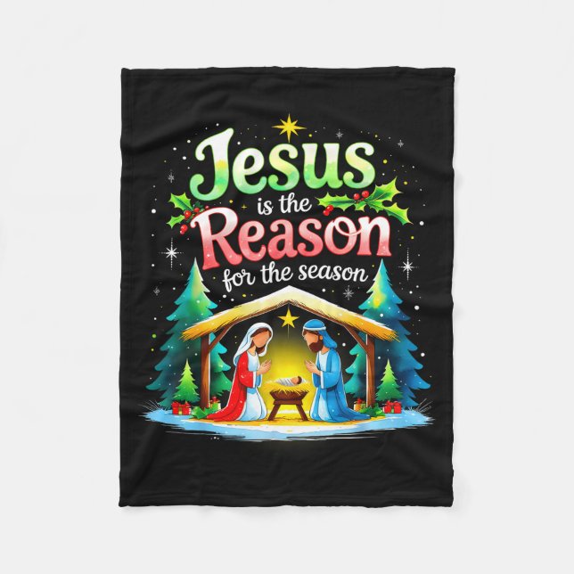 Cobertor De Velo Jesus Reason For The Season Nativity Christmas Des (Frente)