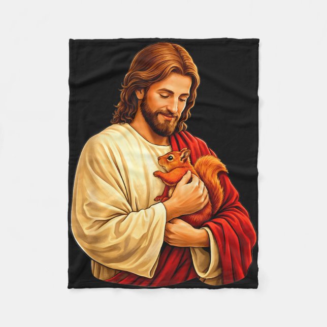 Cobertor De Velo Jesus segurando esquilo cristão  (Frente)