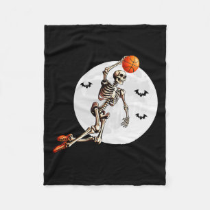Cobertor De Velo Jogador de basquete Skeleton Dunk Lua de Halloween