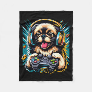 Cobertor De Velo Jogo de Vídeo de Fone de Ouvido Cachorro Pequinês 