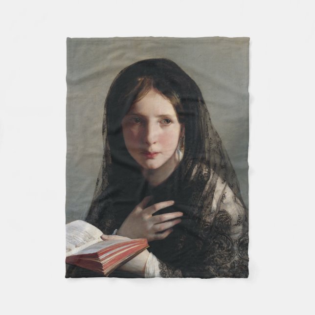 Cobertor De Velo Jovem Mulher Perdida nos Sonhos (Lendo um Livro) (Frente)