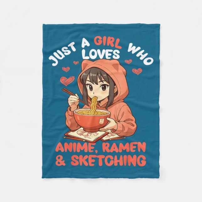 Cobertor De Velo Just A Girl Who Loves Anime Ramen And Sketching Ja (Frente)