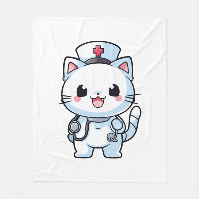 Cobertor De Velo Kawaii Cat como enfermeira (Frente)
