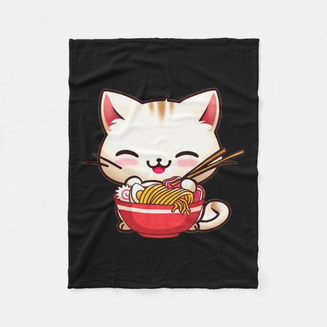 Cobertor De Velo Kawaii Cat Ramen Adora Comida Japonesa Engraçada A (Frente)