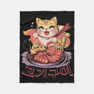 Cobertor De Velo Kawaii Coreano Gato Comendo Churrasco Barbecue Ani