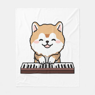 Cobertor De Velo Kawaii Cute Dog Tocando Teclado Piano