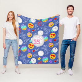 Cobertor De Velo kawaii emoji de vôlei e tipografia