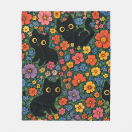 Cobertor De Velo Kawaii Garden Art | Cute Black Cat Floral Pattern