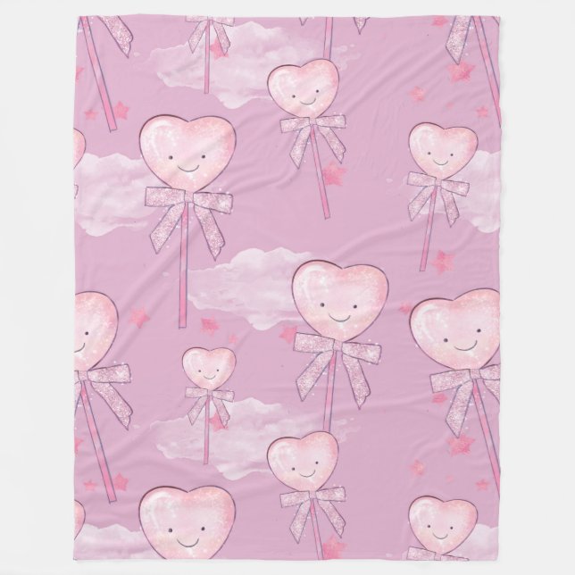 Cobertor De Velo Kawaii Heart Lollipop Patterno - Púrpura Pastel (Frente)