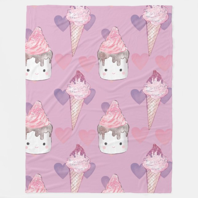 Cobertor De Velo Kawaii Marshmallow e padrão de Sorvete (Frente)