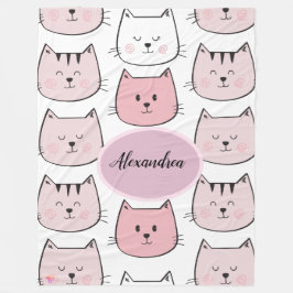 Cobertor De Velo Kawaii Monogramed Kitten Theme Fleece Blanket