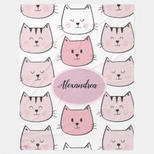 Cobertor De Velo Kawaii Monogramed Kitten Theme Fleece Blanket