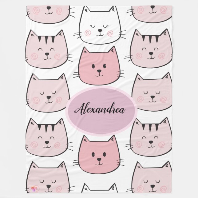 Cobertor De Velo Kawaii Monogramed Kitten Theme Fleece Blanket (Frente)