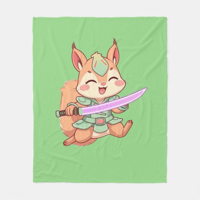 Cobertor De Velo Kawaii Squirrel Samurai. (Frente)