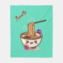 Cobertor De Velo Kawaii Teal Ramen Food Bowl with Japanese Flowers
