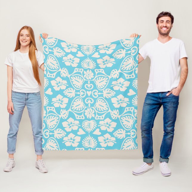 Cobertor De Velo Keoni Hawaiian Monstera Leaf Damask Aqua (In Situ)
