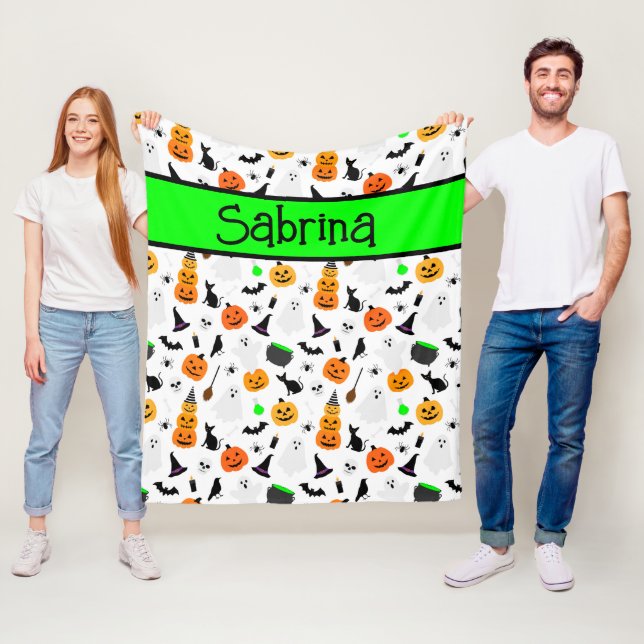 Cobertor De Velo Kid Halloween Ghost Pumpkin Black Cat Personalize (In Situ)