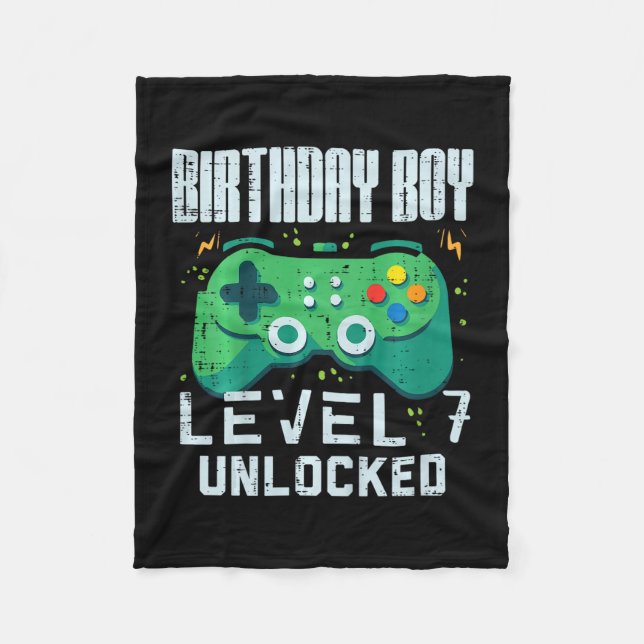 Cobertor De Velo Kids Birthday Boy Level 7 Unlocked Gamer Controlle (Frente)