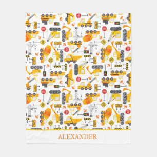 Cobertor De Velo Kids Watercolor Construction Vehicle Personalizado