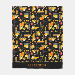 Cobertor De Velo Kids Watercolor Construction Vehicle Personalizado